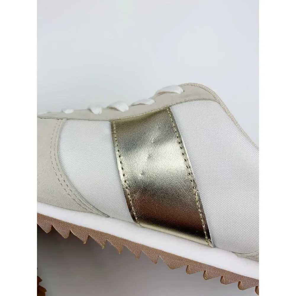 J Crew Trainers Metallic Colorblock Cream Gold Sneakers Retro Casual Women's 10